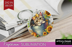 Cute Kitten Keychain PNG - Autumn Cat Keychain Sublimation Product Image 1