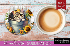 Cute Kitten Round Coaster - Autumn Cat Coaster PNG Product Image 1