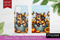 Cute Kitten Phone Case PNG - Autumn Cat Case PNG Sublimation Product Image 1