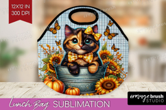 Cute Kitten Lunch Bag - Autumn Cat Lunch Bug PNG Sublimation Product Image 1