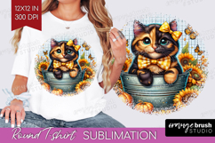 Cute Kitten Round Tshirt Background - Autumn Cat PNG Product Image 1