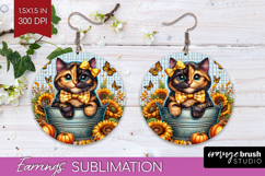 Cute Kitten Round Earrings - Autumn Cat PNG Sublimation Product Image 1