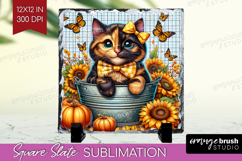 Cute Kitten Slate PNG - Autumn Cat Square Slate Sublimation Product Image 1