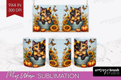 Cute Kitten Mug Wrap - Autumn Cat Mug PNG Sublimation Product Image 1