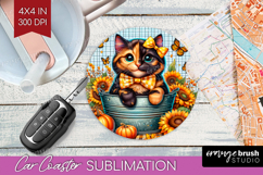 Cute Kitten Car Coaster - Autumn Cat Coaster PNG Sublimation Product Image 1
