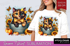 Cute Kitten Square Tshirt Background - Autumn Cat PNG Product Image 1
