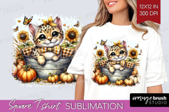 Cute Kitten Square Tshirt Background - Autumn Cat PNG Product Image 1