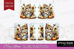 Cute Kitten Mug Wrap - Autumn Cat Mug PNG Sublimation Product Image 1