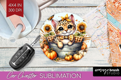 Cute Kitten Car Coaster - Autumn Cat Coaster PNG Sublimation Product Image 1