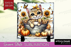 Cute Kitten Slate PNG - Autumn Cat Square Slate Sublimation Product Image 1