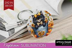 Cute Kitten Keychain PNG - Autumn Cat Keychain Sublimation Product Image 1