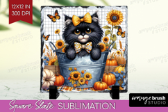 Cute Kitten Slate PNG - Autumn Cat Square Slate Sublimation Product Image 1