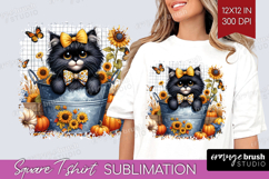 Cute Kitten Square Tshirt Background - Autumn Cat PNG Product Image 1