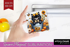 Cute Kitten Magnet Sublimation - Autumn Cat Square Magnet Product Image 1