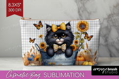 Cute Kitten Cosmetic Bag - Autumn Cat Makeup Bag PNG Product Image 1