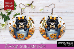 Cute Kitten Round Earrings - Autumn Cat PNG Sublimation Product Image 1