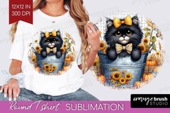 Cute Kitten Round Tshirt Background - Autumn Cat PNG Product Image 1