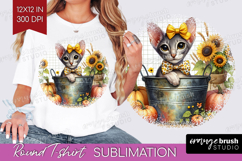 Cute Kitten Round Tshirt Background - Autumn Cat PNG Product Image 1