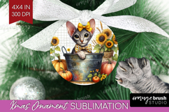 Cute Kitten Ornament PNG - Autumn Cat PNG Sublimation Product Image 1