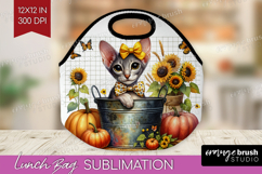 Cute Kitten Lunch Bag - Autumn Cat Lunch Bug PNG Sublimation Product Image 1