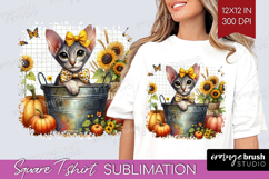 Cute Kitten Square Tshirt Background - Autumn Cat PNG Product Image 1