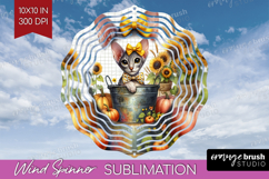Cute Kitten Wind Spinner Sublimation PNG - Autumn Cat Round Product Image 1