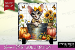 Cute Kitten Slate PNG - Autumn Cat Square Slate Sublimation Product Image 1