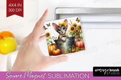Cute Kitten Magnet Sublimation - Autumn Cat Square Magnet Product Image 1