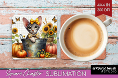 Cute Kitten Square Coaster - Autumn Cat Coaster PNG Product Image 1
