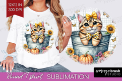 Cute Kitten Round Tshirt Background - Autumn Cat PNG Product Image 1