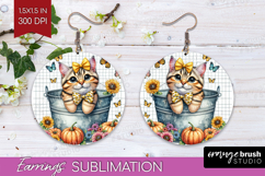 Cute Kitten Round Earrings - Autumn Cat PNG Sublimation Product Image 1
