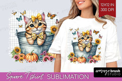 Cute Kitten Square Tshirt Background - Autumn Cat PNG Product Image 1