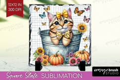 Cute Kitten Slate PNG - Autumn Cat Square Slate Sublimation Product Image 1