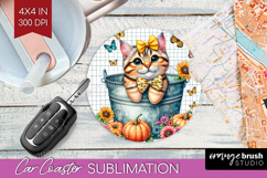 Cute Kitten Car Coaster - Autumn Cat Coaster PNG Sublimation Product Image 1