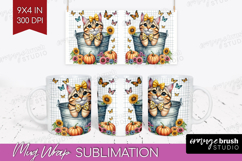 Cute Kitten Mug Wrap - Autumn Cat Mug PNG Sublimation Product Image 1