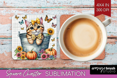 Cute Kitten Square Coaster - Autumn Cat Coaster PNG Product Image 1
