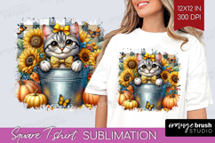 Cute Kitten Square Tshirt Background - Autumn Cat PNG Product Image 1