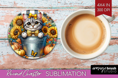Cute Kitten Round Coaster - Autumn Cat Coaster PNG Product Image 1