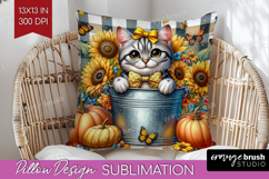 Cute Kitten Pillow Sublimation - Autumn Cat Pillow Cover PNG Product Image 1