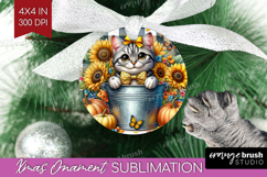 Cute Kitten Ornament PNG - Autumn Cat PNG Sublimation Product Image 1