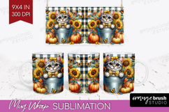 Cute Kitten Mug Wrap - Autumn Cat Mug PNG Sublimation Product Image 1