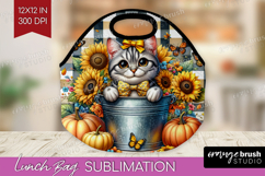 Cute Kitten Lunch Bag - Autumn Cat Lunch Bug PNG Sublimation Product Image 1