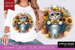 Cute Kitten Round Tshirt Background - Autumn Cat PNG Product Image 1