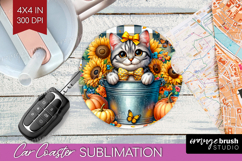 Cute Kitten Car Coaster - Autumn Cat Coaster PNG Sublimation Product Image 1