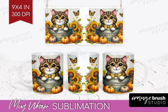 Cute Kitten Mug Wrap - Autumn Cat Mug PNG Sublimation Product Image 1