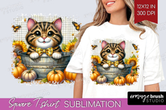 Cute Kitten Square Tshirt Background - Autumn Cat PNG Product Image 1