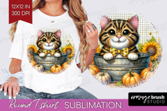 Cute Kitten Round Tshirt Background - Autumn Cat PNG Product Image 1