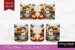 Cute Kitten Mug Wrap - Autumn Cat Mug PNG Sublimation Product Image 1