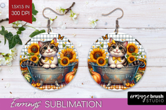 Cute Kitten Round Earrings - Autumn Cat PNG Sublimation Product Image 1