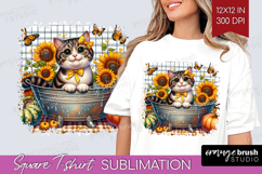 Cute Kitten Square Tshirt Background - Autumn Cat PNG Product Image 1